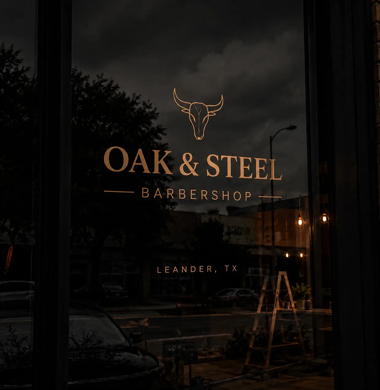 Oak & Steel Barbershop storefront in Leander, TX